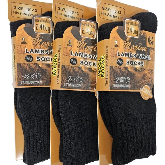 Men Lamb Wool Socks, Merino Wool Comfy Warm for Winter, 3 Pairs, Sz 10-13 NEW - Picture 1 of 2